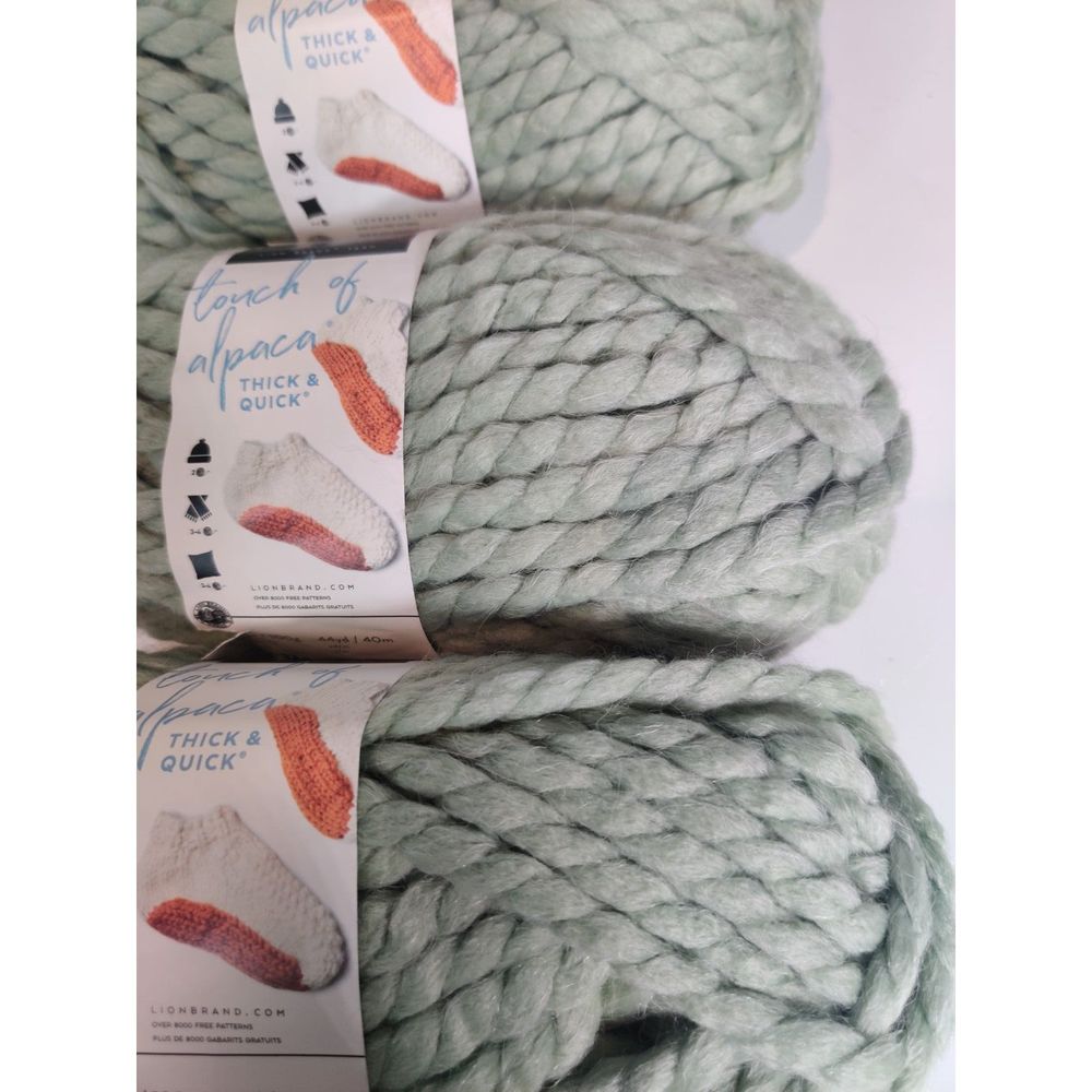 Touch Of Alpaca Thick & Quick Lion Brand Yarn Jumbo 7, Sage, 3 pack Lot - Picture 2 of 10